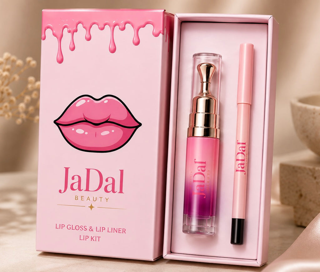 Lip liner and lip gloss combo for enhanced shine and a juicy effect.